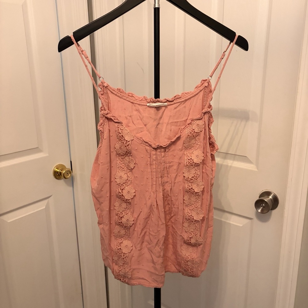 Mine Swiss Dot‎ Crochet Trim Tank Top Pink M Cottagecore Boho Chic Y2K Feminine